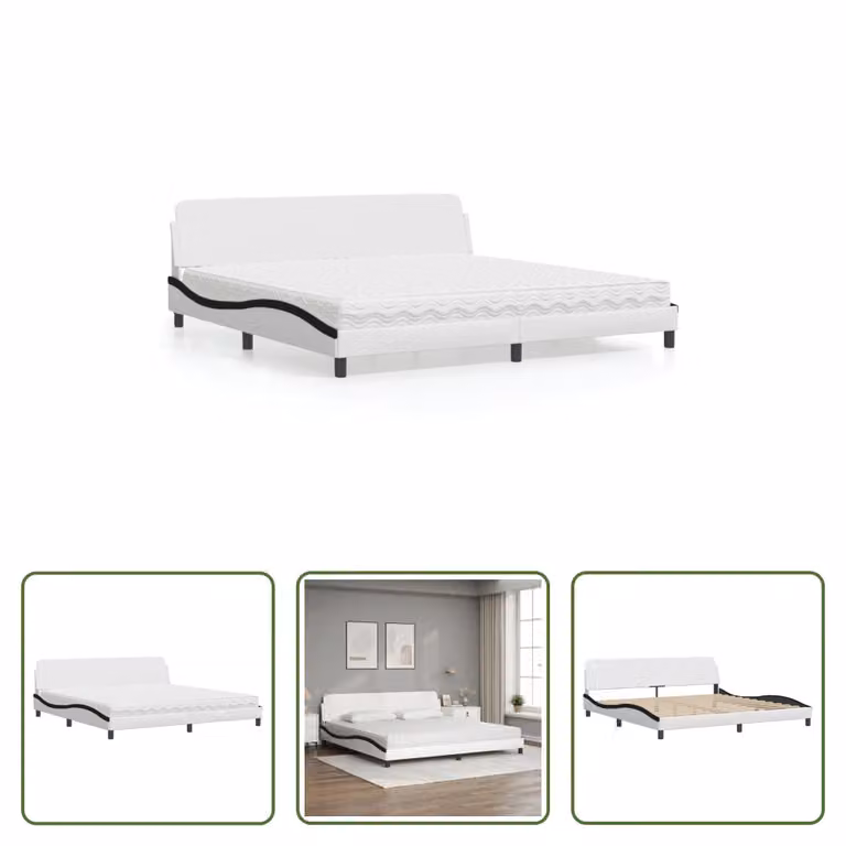 The Living Store Letto con materasso bianco e nero 200x200 cm in ecopelle