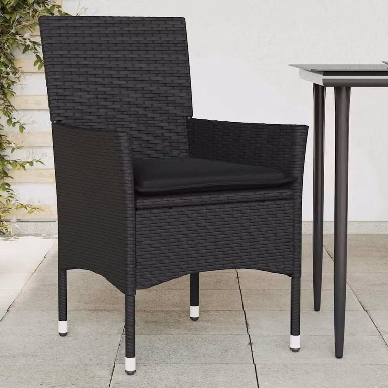 Set di 2 sedie da giardino vidaXL in polyrattan nere con cuscini e braccioli