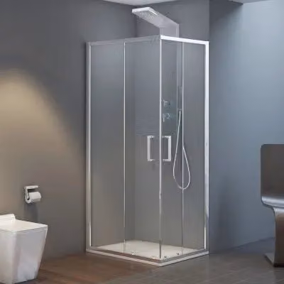 Box doccia angolare Ted con doppio sistema scorrevole in cristallo trasparente L 80 cm x P 90 cm x H 200 cm