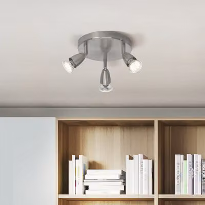 Lampada a LED da parete e soffitto, modello Spot Amalfi, finitura cromata opaca, 3 luci da 3W ciascuna, attacco GU10, 750 lumen, luce bianca calda (3000K), orientabile