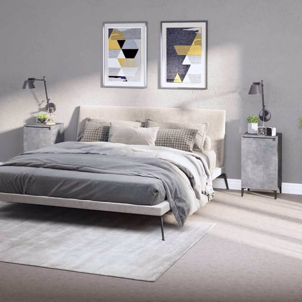 Set di 2 comodini vidaXL in legno multistrato e metallo, colore grigio cemento, L 40 cm x P 35 cm x H 70 cm