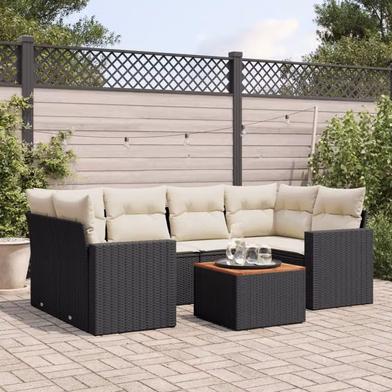Maison Exclusive - Set da giardino 7 pezzi con cuscini in polyrattan nero