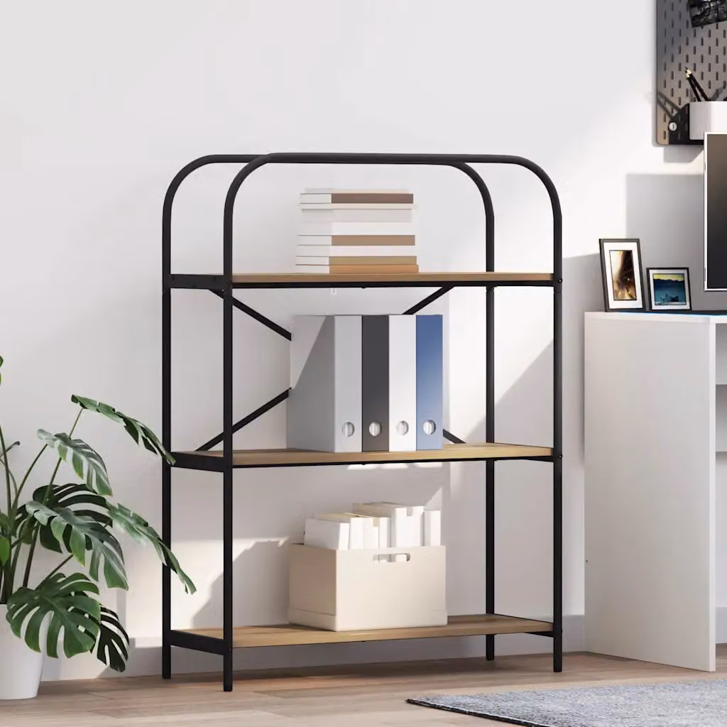 Libreria moderna vidaXL a 3 livelli in legno MDF e metallo, L 80 cm x P 30 cm x H 109 cm, colore marrone e nero