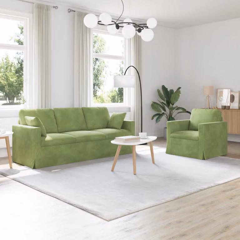 Set di 2 divani moderni vidaXL in velluto verde chiaro con struttura in metallo e coperture rimovibili