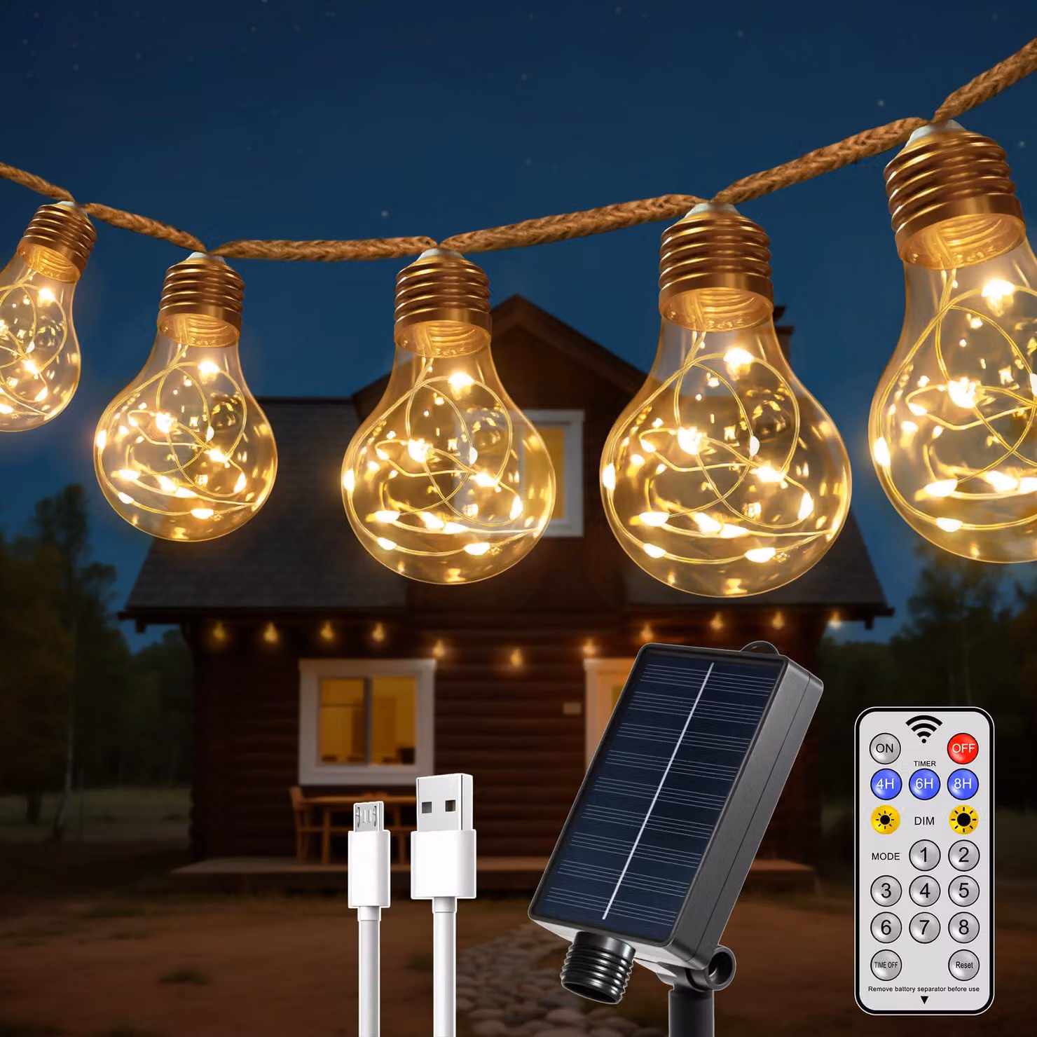 Catena luminosa solare, lunghezza 7,5 metri, 16 LED, luce bianco caldo, grado di protezione IP45, 8 modalità, timer