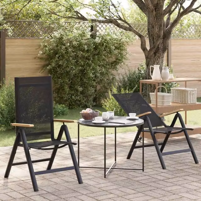 Set di 2 sedie da giardino reclinabili vidaXL in alluminio e textilene nero con braccioli – 1