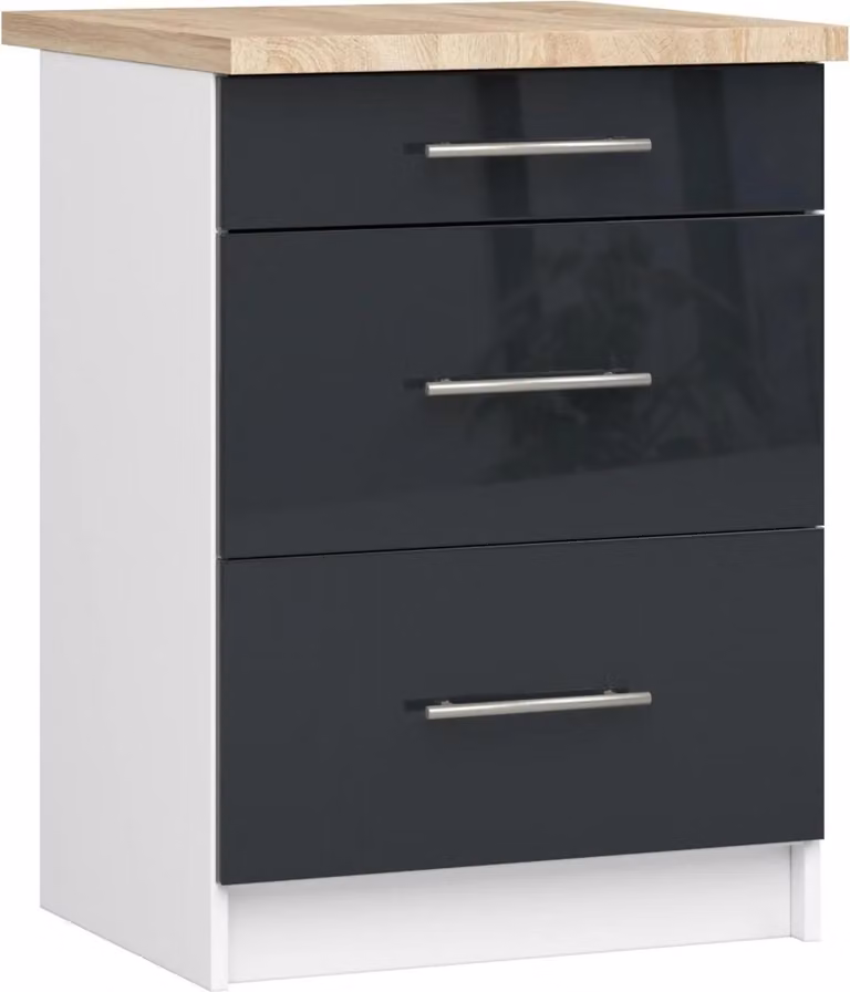 Akord Mobile Da Cucina Oliwia 3 Cassetti Bianco-Grafite Lucido 60X46X85 Cm