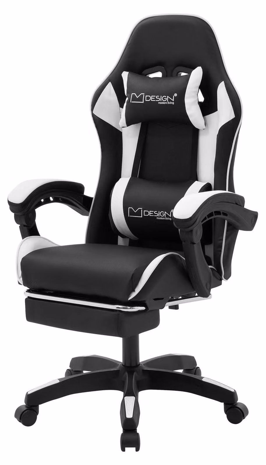 Sedia da gaming ergonomica, bianca, in ecopelle, con braccioli regolabili e capacità di carico fino a 200 kg