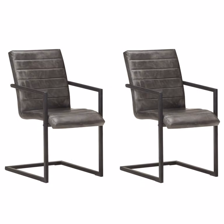 vidaXL Sedia a sbalzo 2 pz. Vera pelle grigia