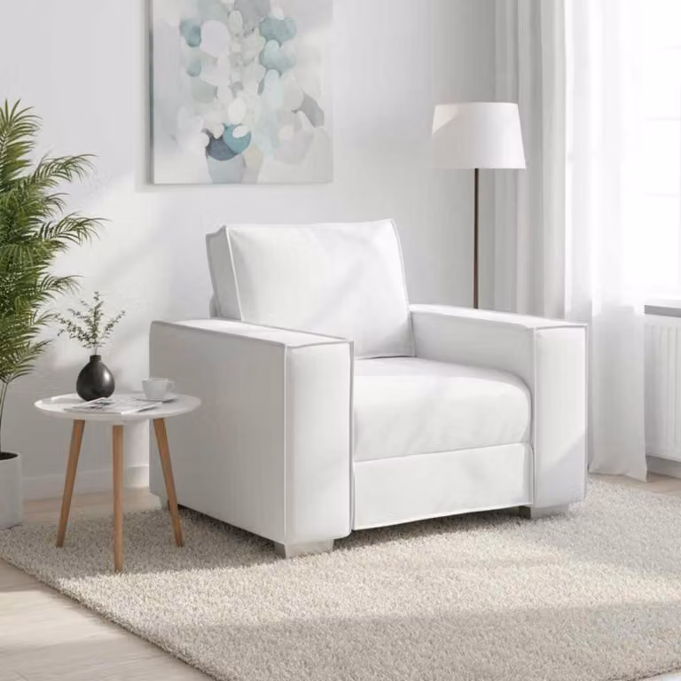 Poltrona Sofa Moderna vidaXL in Pelle Sintetica Bianca con Braccioli per Soggiorno