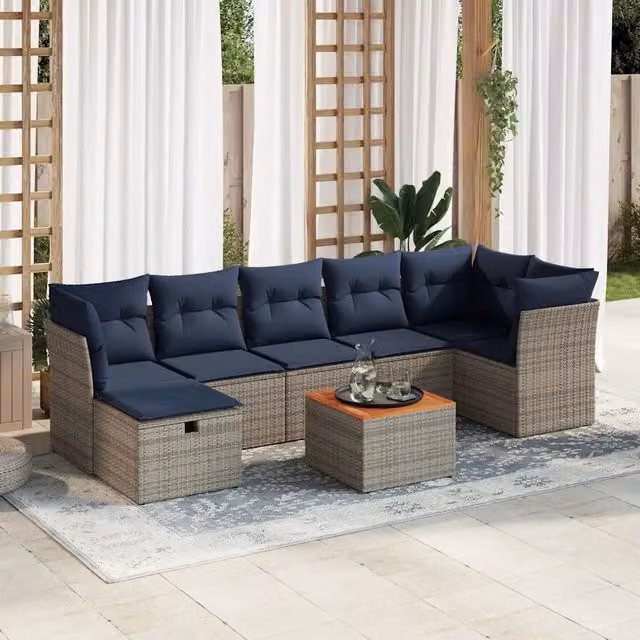 Set Divani da Giardino 8 pz con Cuscini Grigio in Polyrattan 3264736