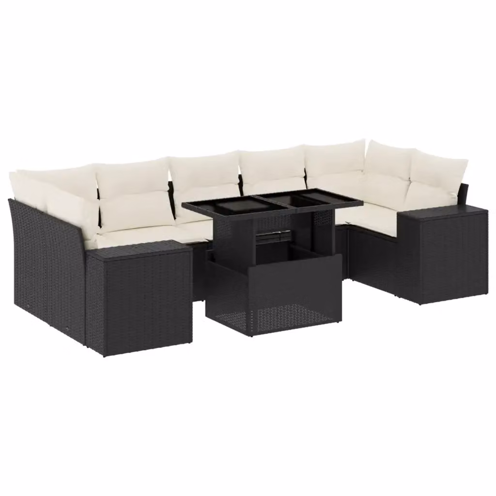 vidaXL Set Divani da Giardino a L con Cuscini 8 pz in Polyrattan Nero e Bianco – 2