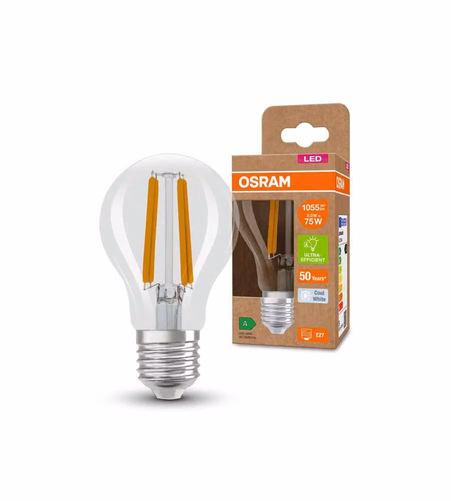 Lampadina LED Osram Classic A75 5W Trasparente E27 Luce fredda 1055lm
