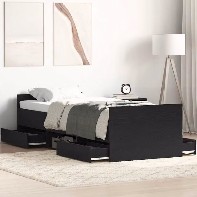 Letto con testiera e cassetti vidaXL in legno Rovere e Nero L: 193 cm, P: 78 cm, H: 50 cm