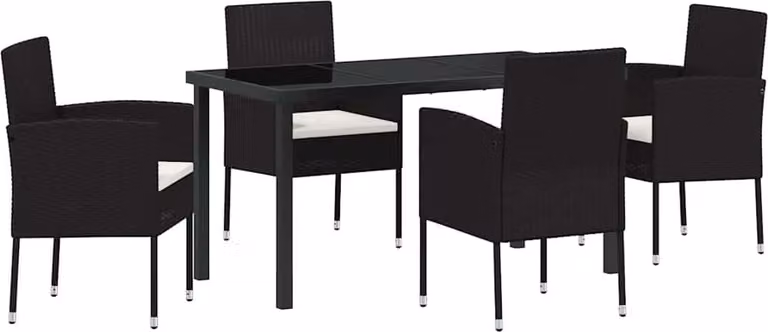 Set da Pranzo per Giardino con cuscino 5 pcs Nero polyrattan