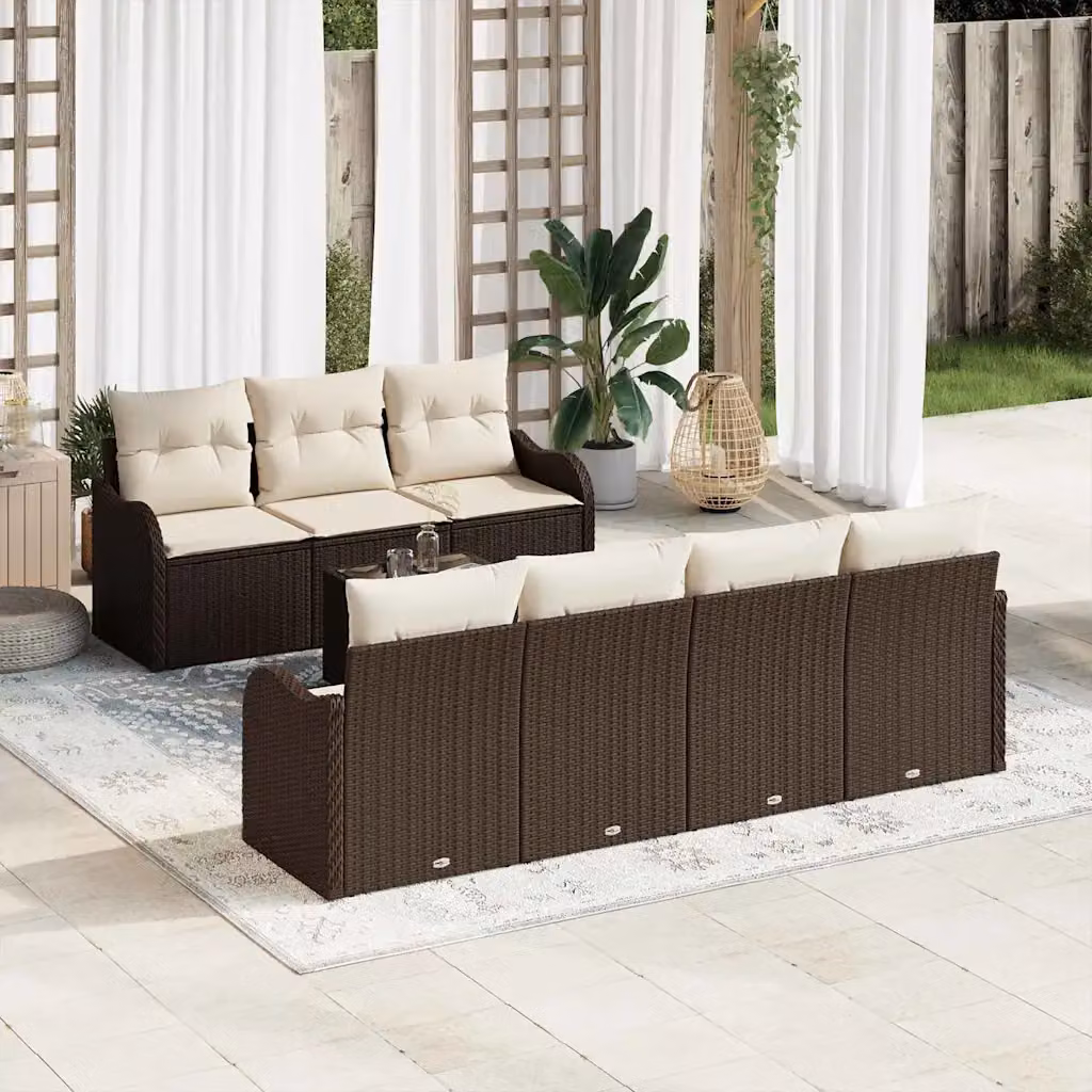 Set Divano da Giardino vidaXL 8 Pezzi a Forma di L con Cuscini Marrone e Beige