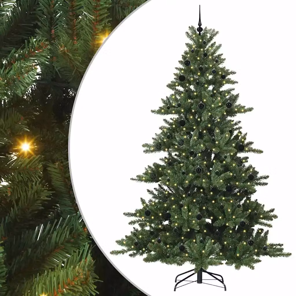 Albero di Natale Artificiale Moderno vidaXL Verde con Luci LED Warm White e Rami Pieghevoli in PVC e Metallo – 2