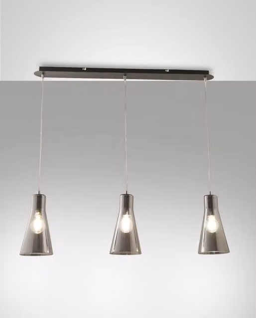 Dafne Lampada a Sospensione in Metallo e Vetro Soffiato Colore Fumé 3 Luci E27 40W - Design Elegante per Interni Contemporanei e Raffinati