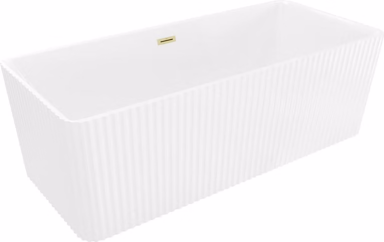 Mexen Nila vasca da bagno autoportante scanalata 170 x 75 cm, bianca, troppopieno oro spazzolato - 52841708000-55