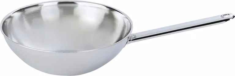 Wok con base piatta in acciaio inox per induzione, linea Specialties, diam. 30cm