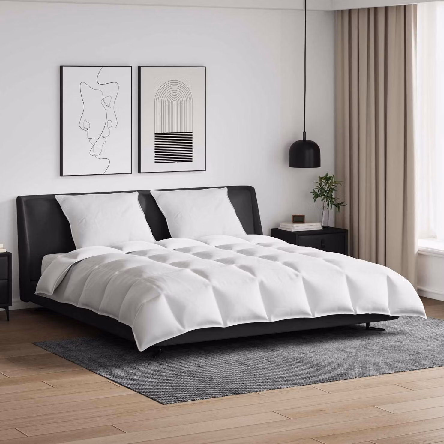 Set di 3 pezzi vidaXL composto da piumone e cuscini in cotone con piuma d'anatra, Bianco – 1