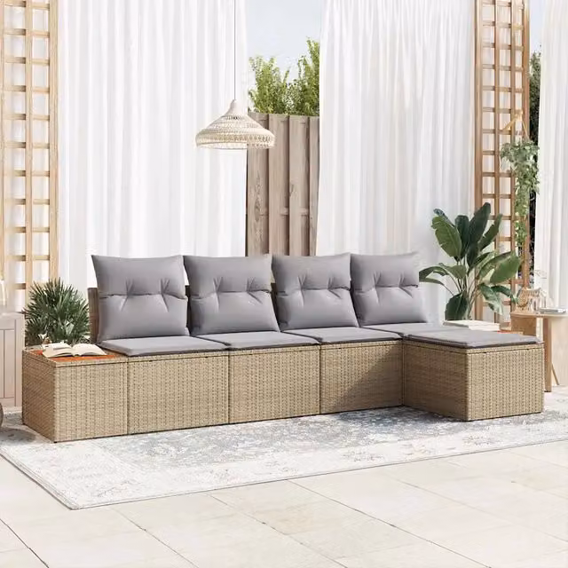 Set Divano da Giardino 5 pz Beige Poly Rattan 3348066