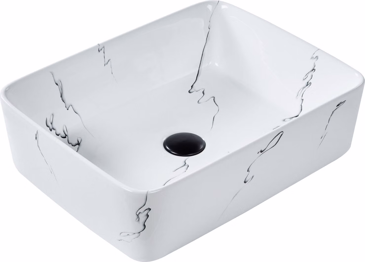 BELIANI Lavandino da bagno in Vetroceramica bianca effetto marmo rettangolare 49 x 38 cm stile glam