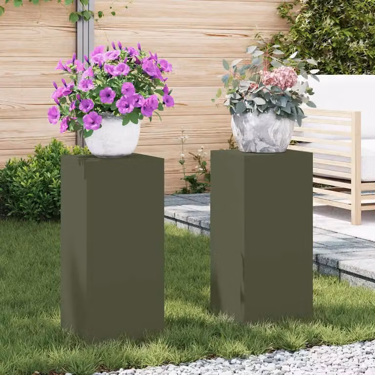 vidaXL Supporto per piante 2 pz Verde Oliva 24 x 24 x 55 cm
