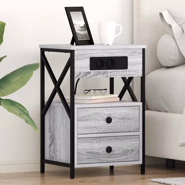 Set di 2 Armadi da Notte vidaXL Grigio, L 40 cm x P 31 cm x H 60 cm