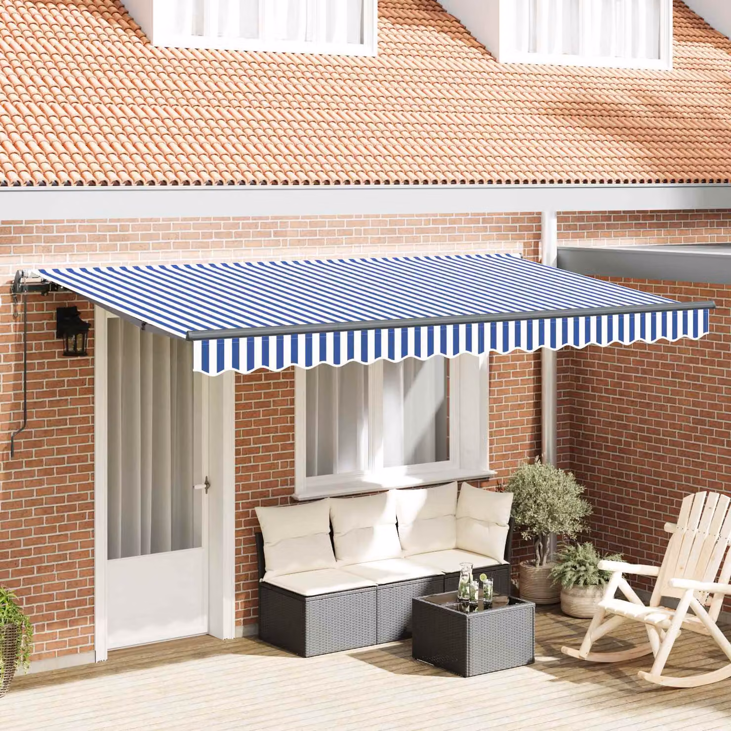 Tenda retrattile con bracci pieghevoli vidaXL in alluminio e poliestere, Blu, L: 350 cm, P: 200 cm