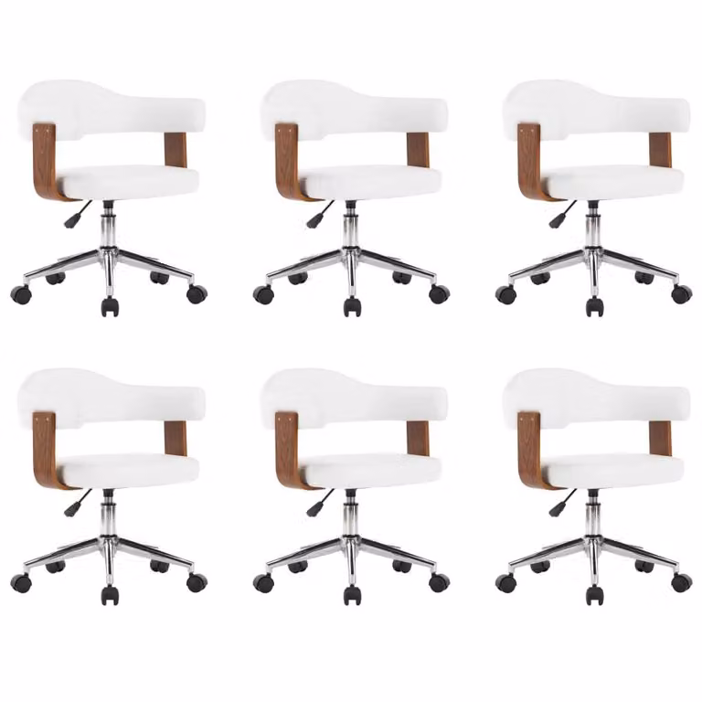 SYFAX™ Sedie da Pranzo Girevoli 6 pz Bianche Legno Curvo e Pelle finta