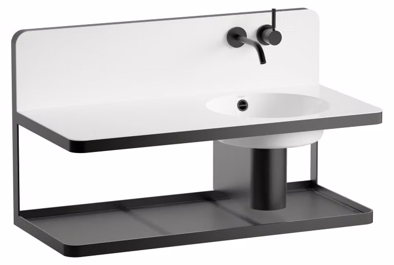 LAUFEN STEEL19 Plan de toilette, suspendu, tablette à gauche, sans trou pour robinet, avec trop-plein, 1000x490x590mm, blanc brillant, H580ST50001091, H580ST50001091