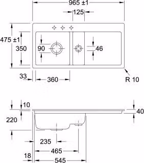 Lavello da incasso V&B Subway 60 Flat a sinistra, bianco neve