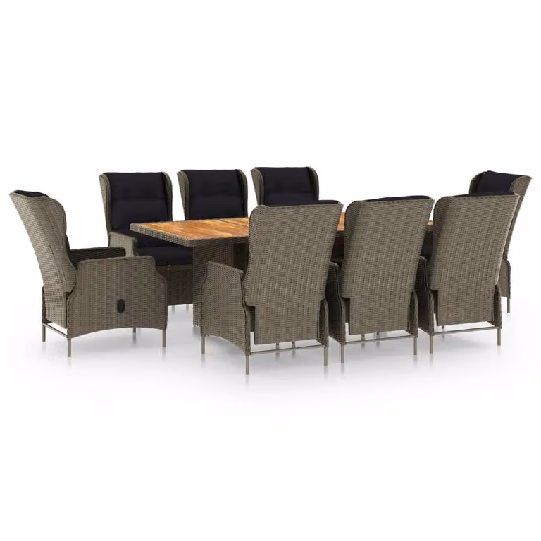 Set da Pranzo da Giardino 9 pz con Cuscini in Polyrattan Marrone