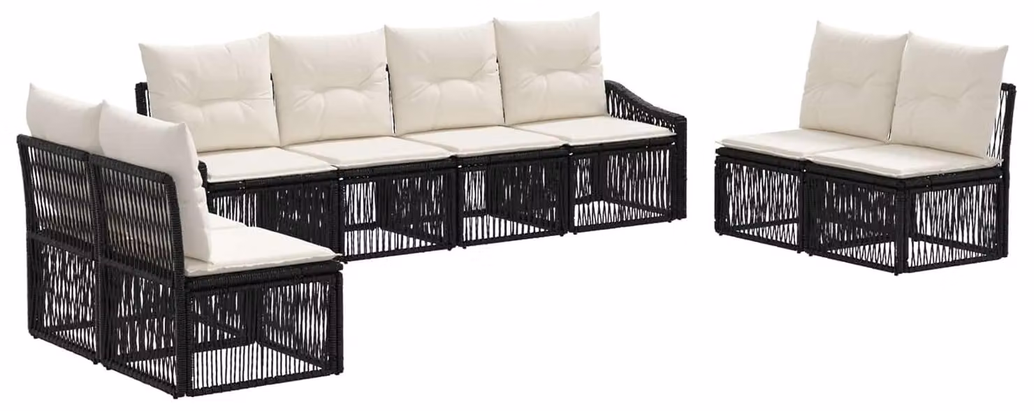Set da giardino composto da 8 pezzi, colore nero, realizzato in rattan sintetico