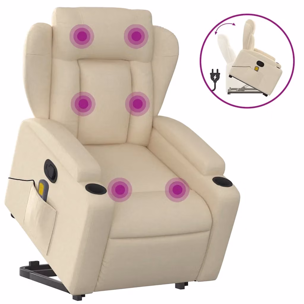 vidaXL Poltrona Alzapersona Reclinabile con Massaggio Beige in Tessuto – 2