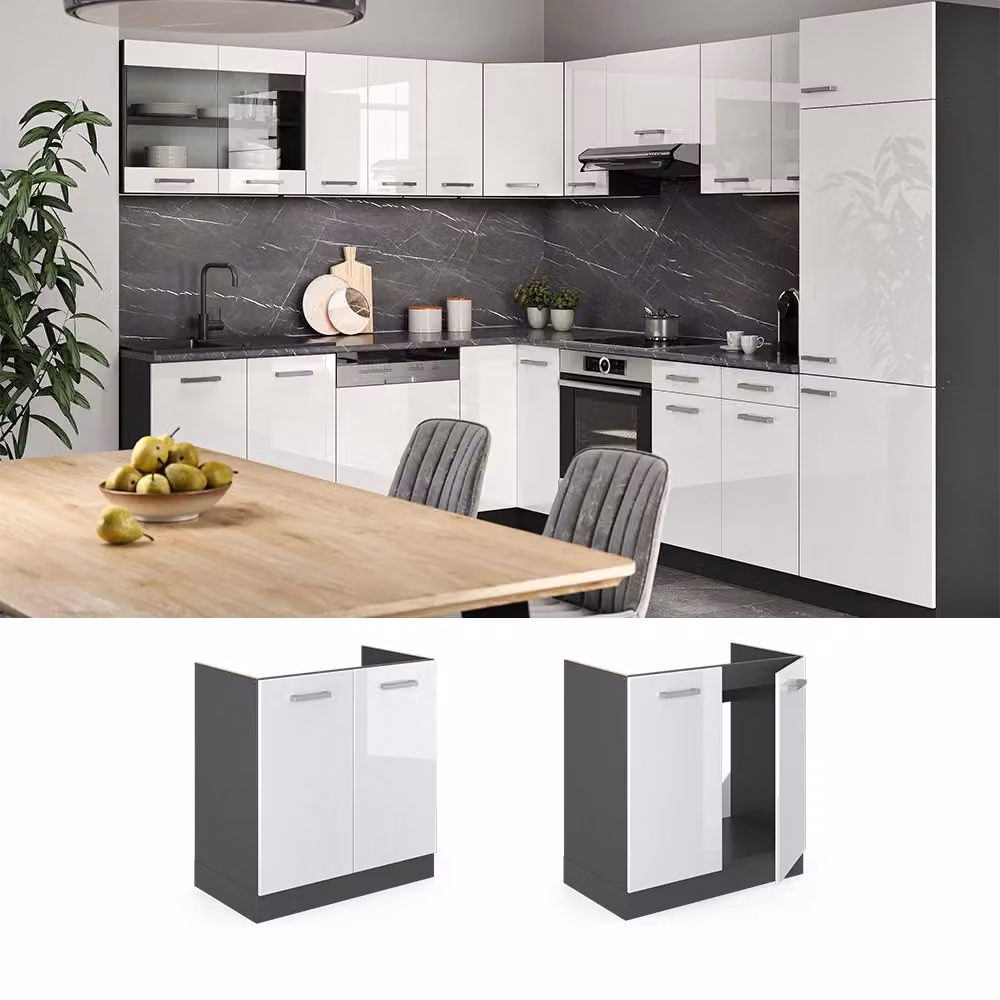 Mobile lavello cucina Vicco R-Line bianco lucido e antracite senza piano di lavoro L: 80 cm – 2