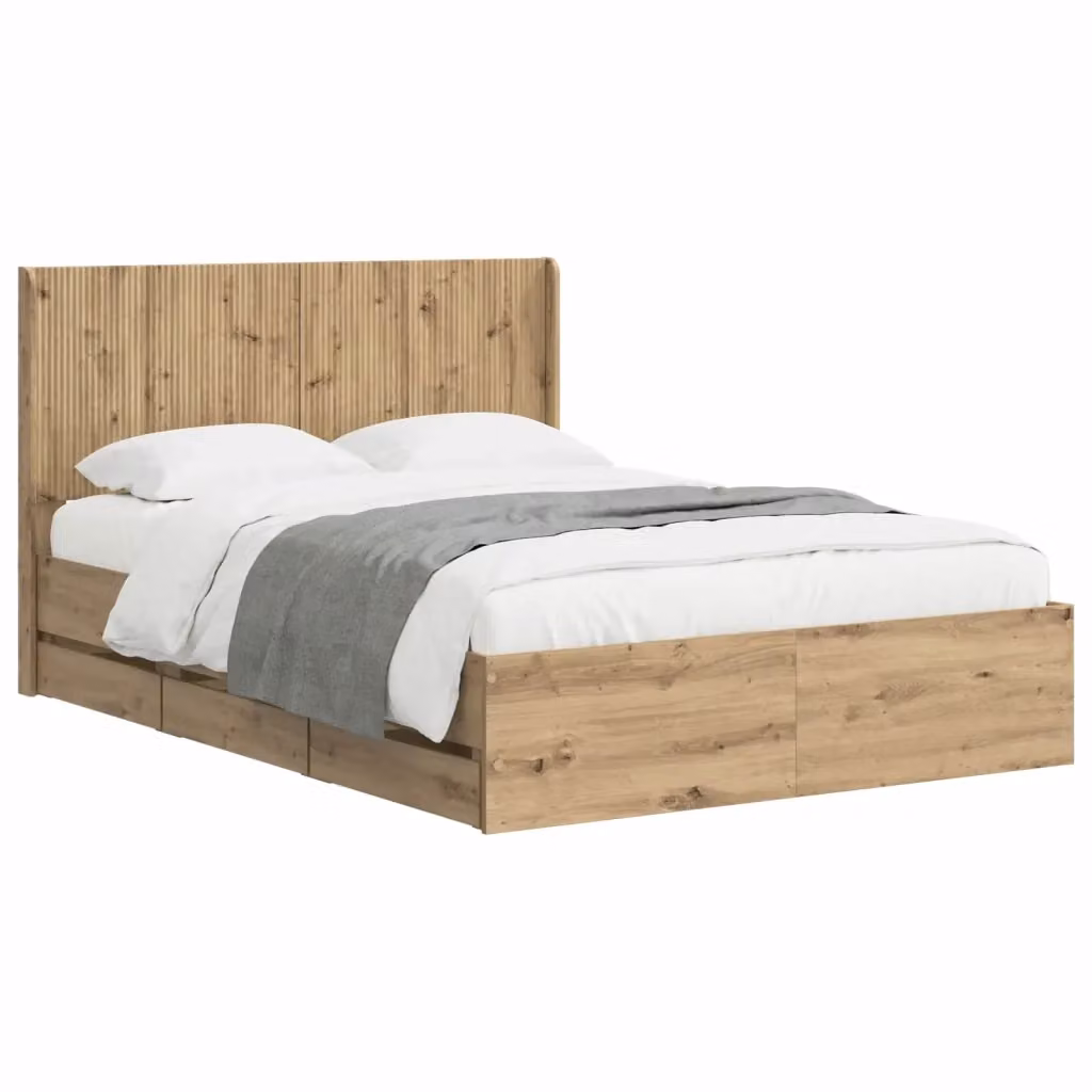 Letto moderno con contenitore e testata vidaXL in legno color rovere, L/P/H: 190 x 140 x 146,5 cm – 2