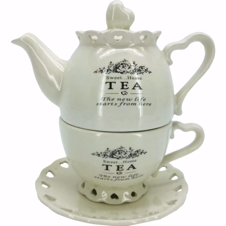 Teiera con tazza in ceramica bianca Gusto Casa