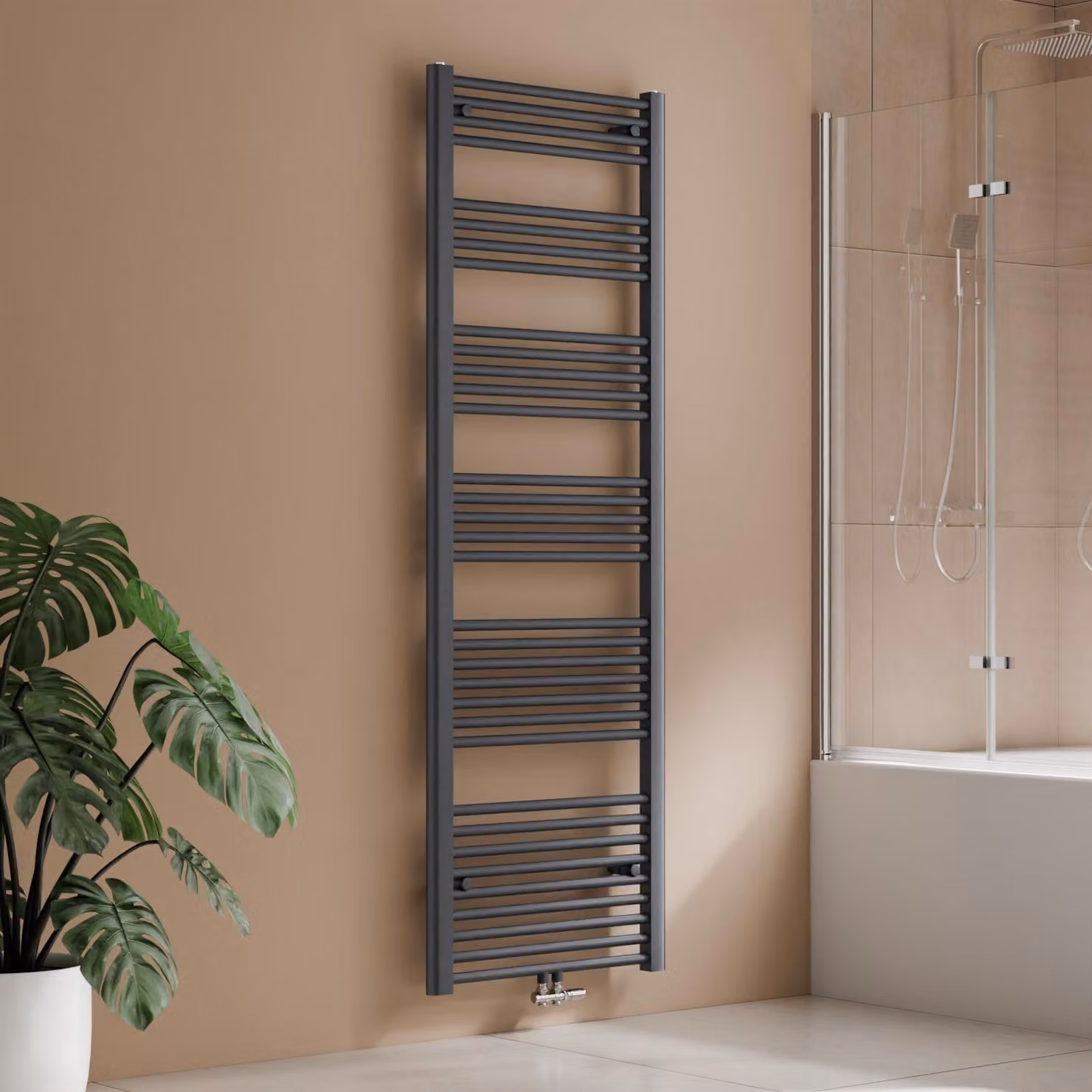 Radiatore da bagno 180 x 60 cm, 860 W, antracite, radiatore asciugamani con attacco centrale, design lineare, asciugatore per asciugamani – S'AFIELINA