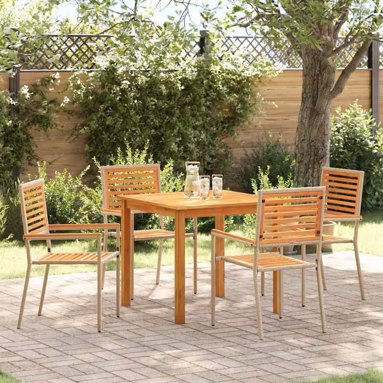 Maison Exclusive - Set da pranzo per esterno, 5 pezzi, legno massello di acacia, color beige