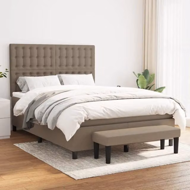 Letto Ibrido vidaXL con Giroletto a Molle e Materasso in Tessuto Beige e Bianco L/P: 140 x 190 cm