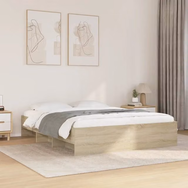 Giroletto senza materasso vidaXL in legno Rovere e Beige L/P: 160 x 200 cm – 1