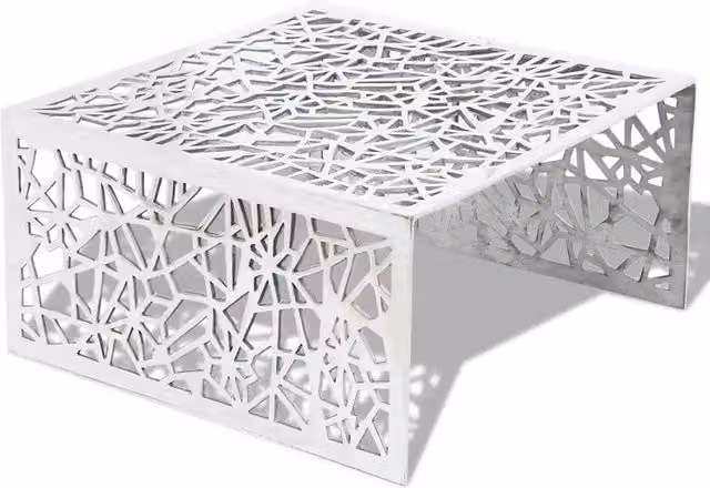 Tavolino da salotto | Tavolino da caff¨¨ | Tavolino da Soggiorno con Design Geometrico Traforato Argento in Alluminio