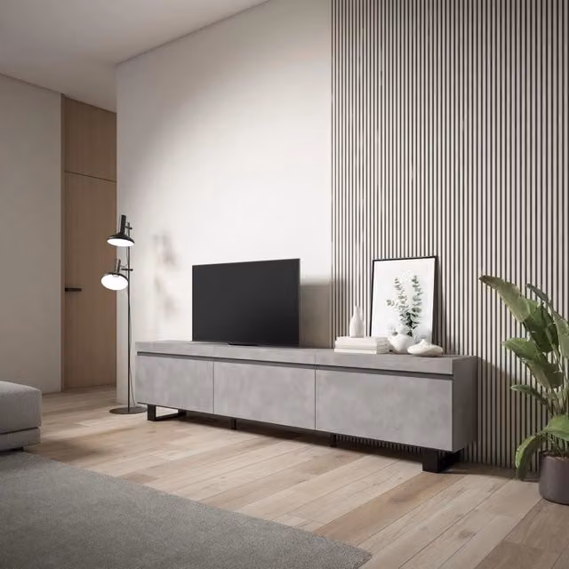 Mobile TV Soggiorno, 240x35x57cm, Design industriale, grigio cemento RF3597