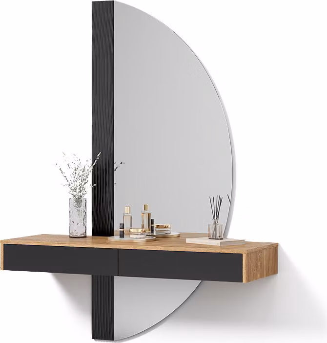 Tavolo da toeletta Livinity Ascona Nero 120 cm con specchio a LED, Model 52443