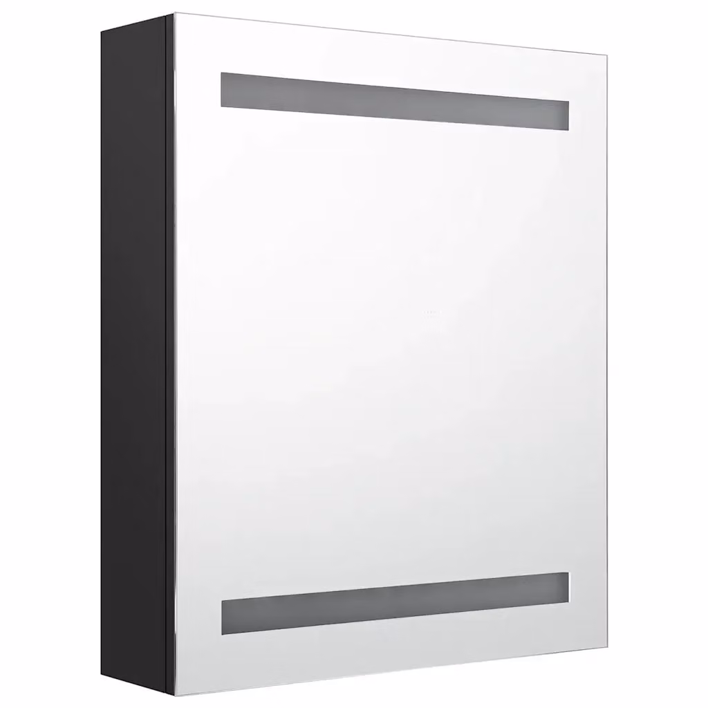 Mobiletto da bagno a parete HELLOSHOP26 nero con specchio e illuminazione LED integrata, ante in vetro con chiusura soft-close e ripiani interni, L: 60 cm, H: 50 cm, P: 14 cm – 2