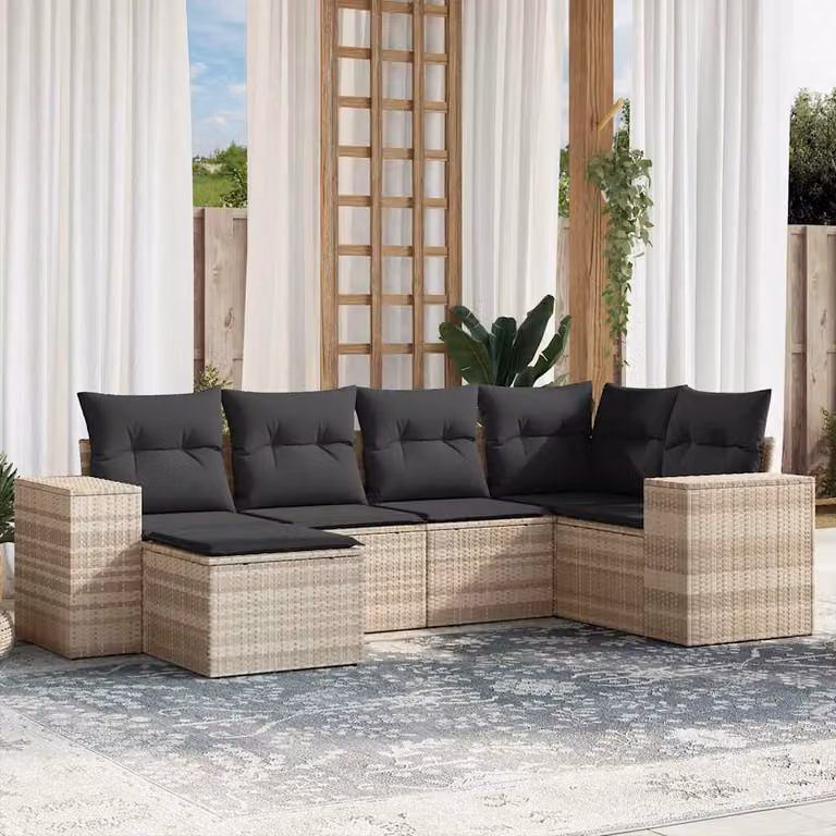 vidaXL Set Divano da Giardino a L 6pz in Polyrattan Grigio con Cuscini Imbottiti e Coperture Rimosse