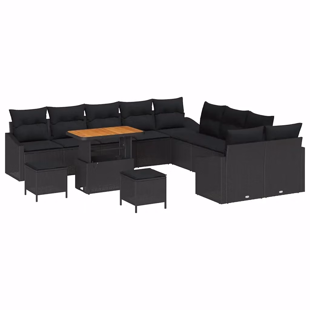 Set Divano da Giardino Moderno vidaXL in Polyrattan e Legno di Acacia Nero 13 pz – 2
