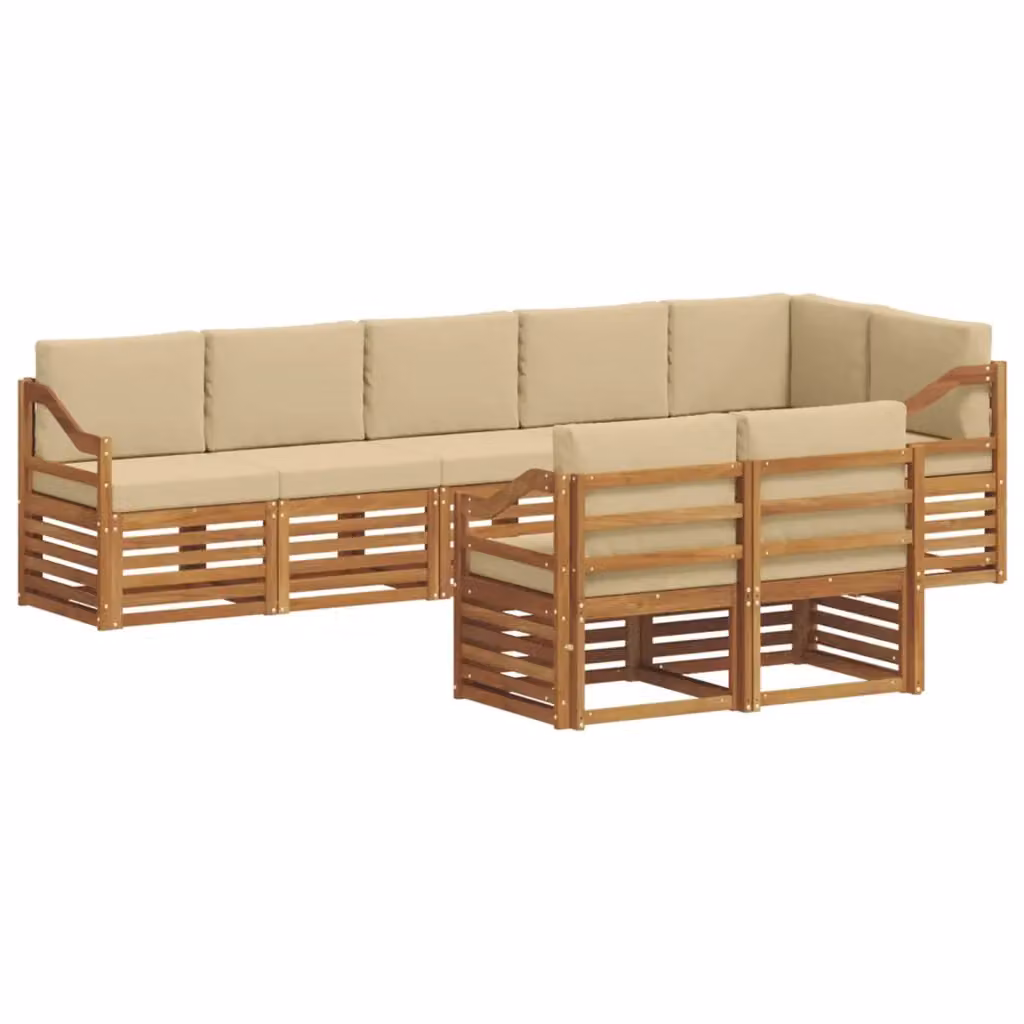Set di divani da esterno a L vidaXL in legno di acacia con cuscini beige e marrone – 2